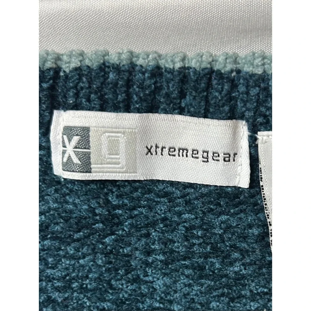 Xtremegear Mens Teal Chenille Argyle V-Neck Sweater Vintage Style Knit Nordic L